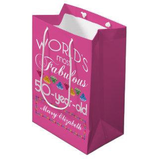 50th Birthday Most Fabulous Gems Raspberry Pink Medium Gift Bag