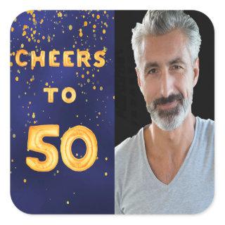 50th birthday navy blue gold cheers square sticker