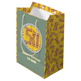 50th Birthday Party Mens Funny Bacon Eggs Medium Gift Bag