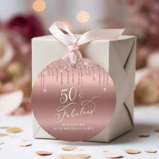 50th Birthday Party Rose Gold Glitter Thank You Favor Tags
