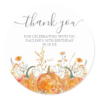 50th Birthday Pumpkin Wildflower Custom Thank You Classic Round Sticker