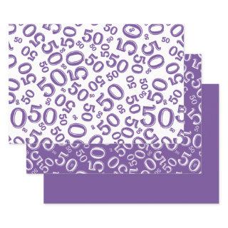 50th Birthday Purple & White Random Number Pattern  Sheets
