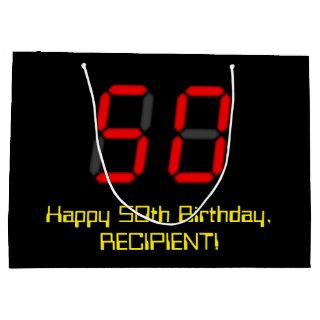50th Birthday: Red Digital Clock Style "50" + Name Large Gift Bag