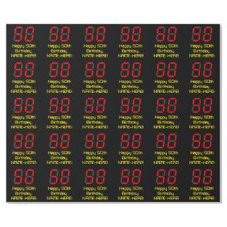 50th Birthday: Red Digital Clock Style "50" + Name