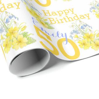 50th birthday spring flower art named gift wrap
