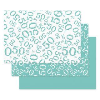 50th Birthday Teal & White Number Pattern 50  Sheets