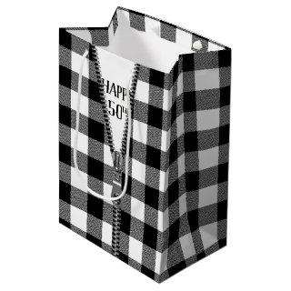 50th Birthday Zipper On Buffalo Plaid Medium Gift Bag