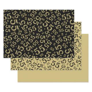 55th Birthday Black/Gold Random Number Pattern 55  Sheets
