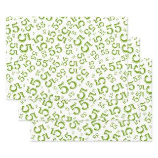 55th Birthday Green/White Random Number Pattern 55  Sheets