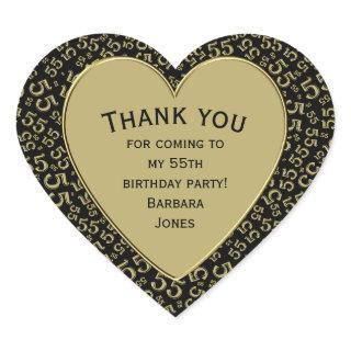 55th Birthday Party Black and Gold Pattern Heart Sticker