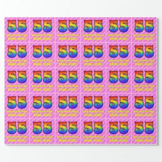 55th Birthday: Pink Stripes & Hearts, Rainbow # 55