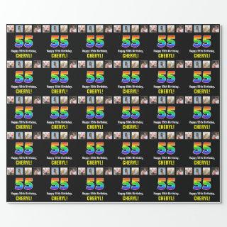 55th Birthday: Rainbow “55“; Custom Photos & Name