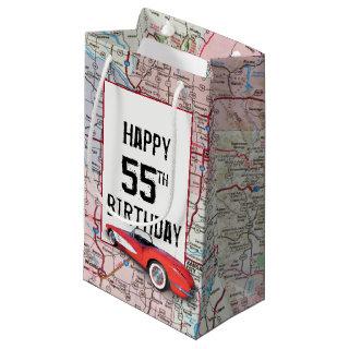 55th Birthday Retro Corvette On Map  Small Gift Bag
