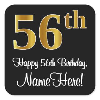 56th Birthday – Elegant Luxurious Faux Gold Look # Square Sticker