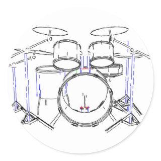 5 Piece Drum Kit: Marker Drawing: Classic Round Sticker