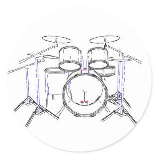 5 Piece Drum Kit: Marker Drawing: Classic Round Sticker