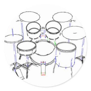 5 Piece Drum Kit: Marker Drawing: Classic Round Sticker