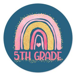 5th Grade Rainbow Watercolor Teacher Kids Back To Classic Round Sticker