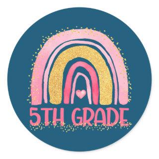 5th Grade Rainbow Watercolor Teacher Kids Back To Classic Round Sticker