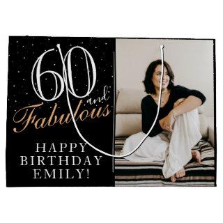 60 and Fabulous Elegant 60th Birthday 2 Photo Large Gift Bag