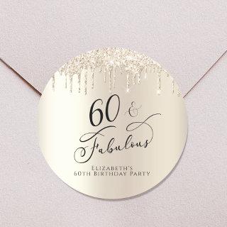 60 Fabulous Birthday Gold Glitter Personalized Classic Round Sticker