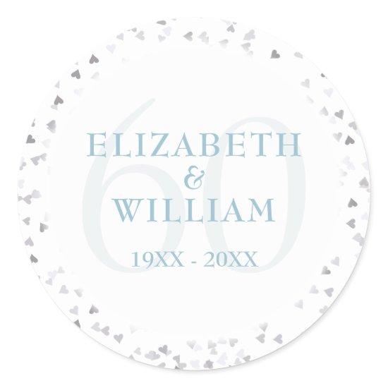 60th Anniversary Love Hearts Confetti Classic Round Sticker