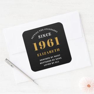 60th Birthday 1961 Red Black lady's Personalized Square Sticker