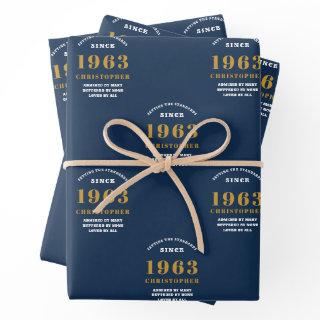 60th Birthday 1963 Blue Gold Add Name  Sheets