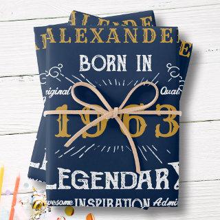 60th Birthday Born 1963 Vintage Blue Gold Legend  Sheets