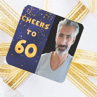 60th birthday cheers to 60 gold balloon text blue square sticker