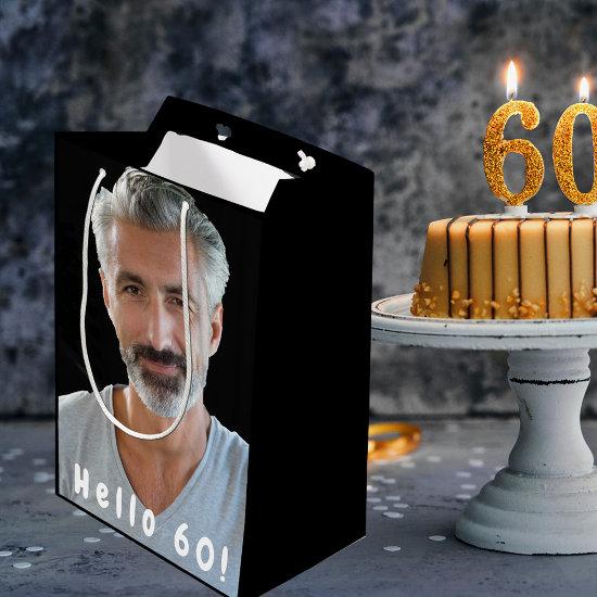 60th birthday custom photo hello 60 guy medium gift bag