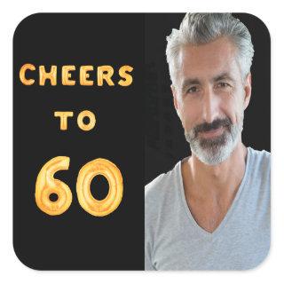 60th birthday party black gold cheers to 60 guy square sticker