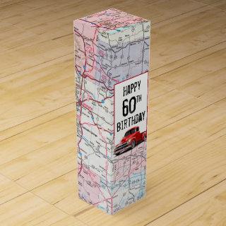 60th Birthday Retro Red Truck on Road Map Wine Box