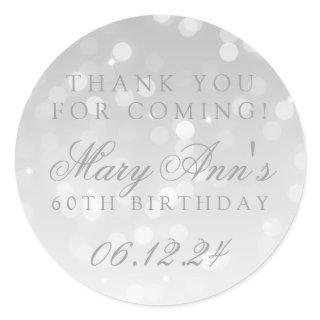 60th Birthday Thank You Silver Bokeh Sparkle Light Classic Round Sticker