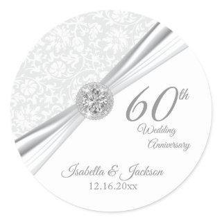 60th Diamond White Wedding Anniversary Classic Round Sticker