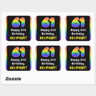 61st Birthday: Rainbow Spectrum # 61, Custom Name Square Sticker