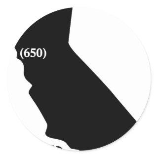 650 Area Code Tshirt, Bay Area, California Classic Round Sticker