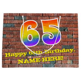 65th Birthday: Fun, Graffiti-Inspired Rainbow # 65 Large Gift Bag