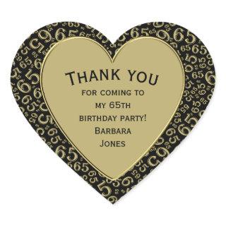 65th Birthday Party Black and Gold Pattern Heart Sticker