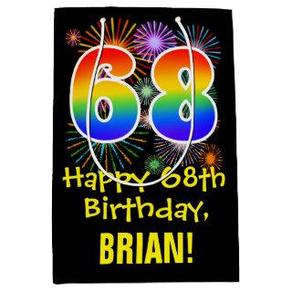 68th Birthday: Fun Fireworks Pattern + Rainbow 68 Medium Gift Bag