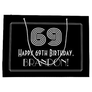 69th Birthday — Art Deco Inspired Look "69" & Name Large Gift Bag
