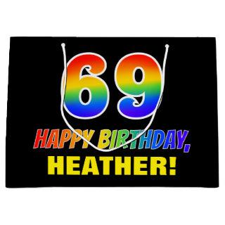 69th Birthday: Bold, Fun, Simple, Rainbow 69 Large Gift Bag