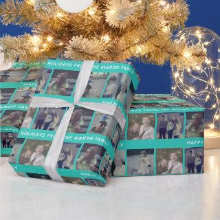 6 Photo Collage with Happy Holiday Text Aqua Teal