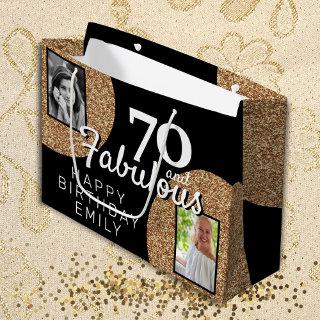 70 and Fabulous Gold Glitter 2 Photo 70th Birthday Large Gift Bag