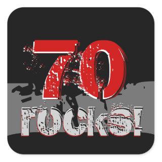 70th Birthday - 70 Rocks! Grunge Red and Black Square Sticker