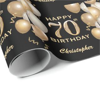 70th Birthday Black and Gold Glitter Balloons