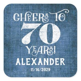 70th Birthday Blue Linen Thank You Favor Stickers