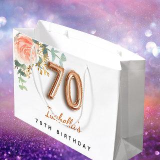70th birthday floral rose gold eucalyptus birthday large gift bag