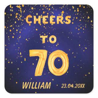 70th birthday Navy Blue gold cheers Square Sticker