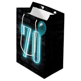 70th Birthday Neon Sign on Brick  Medium Gift Bag